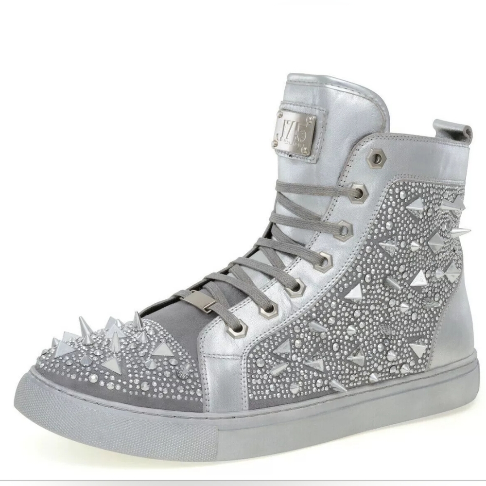 Men's J75 by Jump Zambia Silver Studded Suede High Top Sneakers